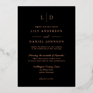 Black Elegant Monogram Luxury Wedding Rose Gold