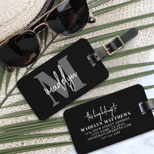Black Elegant Monogram Name Luggage Tag