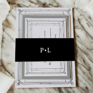 Black Elegant Monogram Wedding Invitation Belly Band