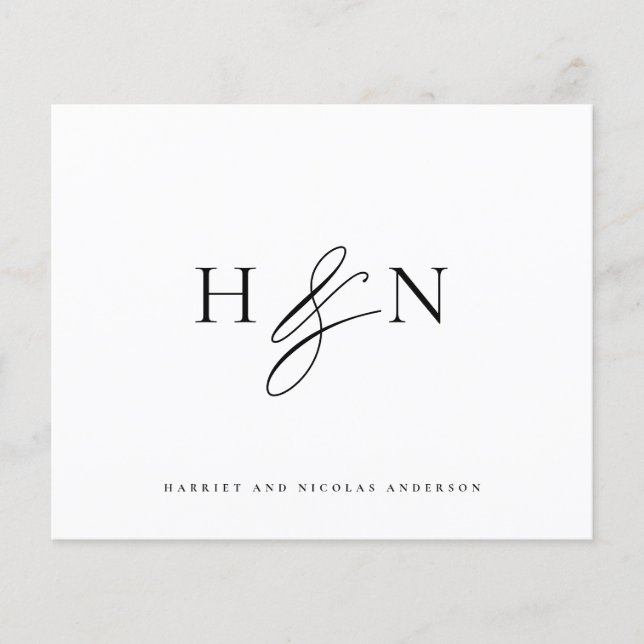 Black Elegant Monogram Wedding Thank You Card (Front)