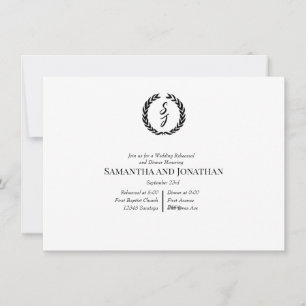 Black Elegant Monogram Wreath Wedding Rehearsal Invitation
