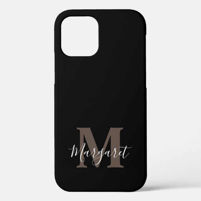 Black Elegant Monogrammed Hand Lettered Name Case-Mate iPhone Case (Back)