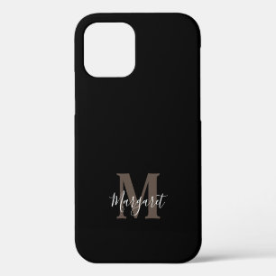 Black Elegant Monogrammed Hand Lettered Name iPhone 12 Case