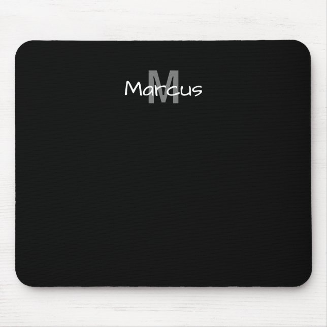Black Elegant Monogrammed  Mouse Mat (Front)