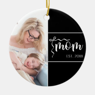 Black Elegant Mum Established Bow Add Photo Ceramic Tree Decoration