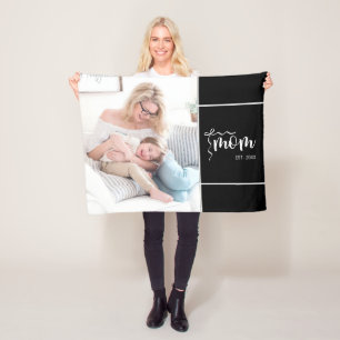 Black Elegant Mum Established Bow Add Photo Fleece Blanket