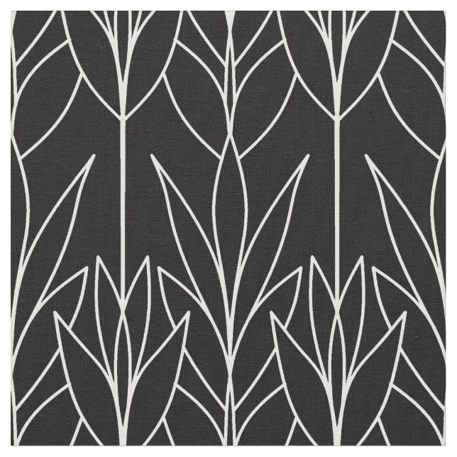 Black elegant natural seamless leafy pattern plant fabric (Close Up)