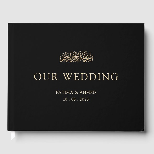 Black Elegant Our Wedding Minimal Islamic Muslim Guest Book (Front)