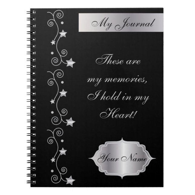 Black Elegant Personalise Journal Notebook (Front)