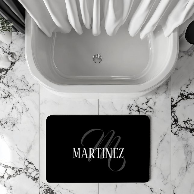 Black Elegant Personalised Last Name | Name Bath Mat (Creator Uploaded)