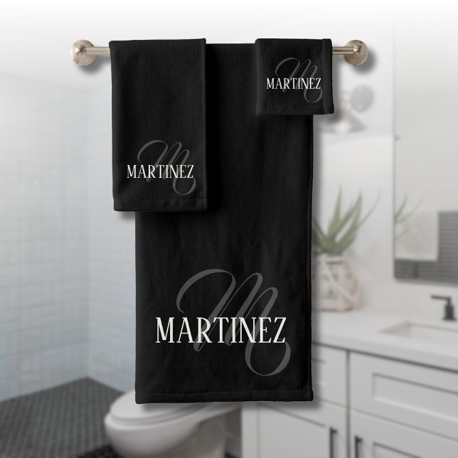 Black Elegant Personalised Last Name | Name Bath Towel Set (Creator Uploaded)