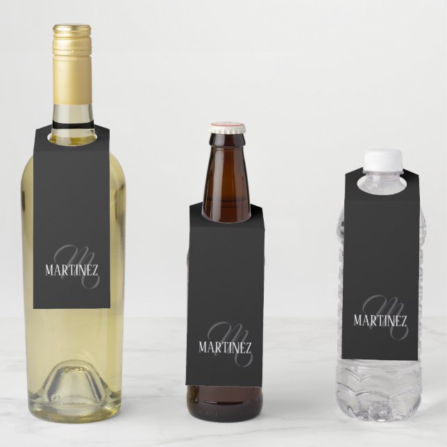 Black Elegant Personalised Last Name | Name Bottle Tag (In Situ)