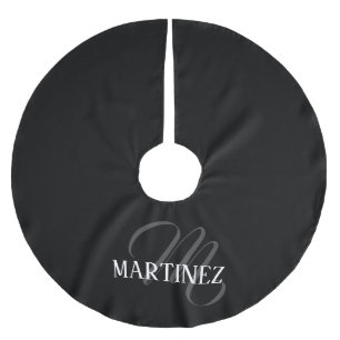 Black Elegant Personalised Last Name Name Brushed Polyester Tree Skirt