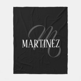 Black Elegant Personalised Last Name   Name Fleece Blanket