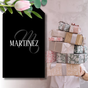 Black Elegant Personalised Last Name   Name Gift Tags
