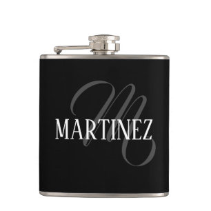 Black Elegant Personalised Last Name   Name Hip Flask