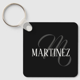 Black Elegant Personalised Last Name Name Key Ring