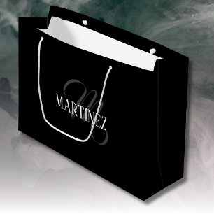 Black Elegant Personalised Last Name   Name Large Gift Bag