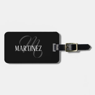 Black Elegant Personalised Last Name Name Luggage Tag