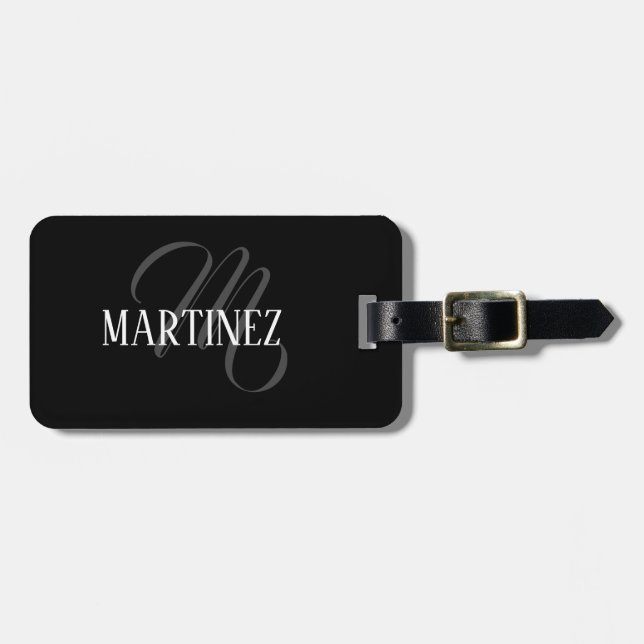 Black Elegant Personalised Last Name | Name Luggage Tag (Front Horizontal)