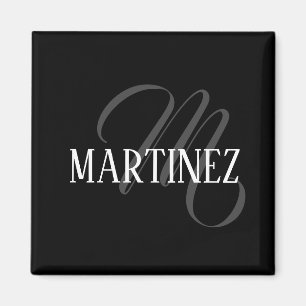 Black Elegant Personalised Last Name Name Magnet