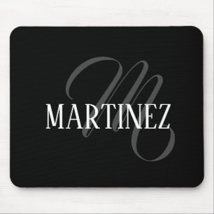 Black Elegant Personalised Last Name Name Mouse Mat