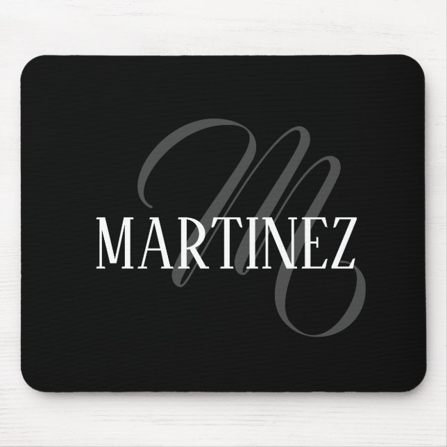 Black Elegant Personalised Last Name | Name Mouse Mat (Front)