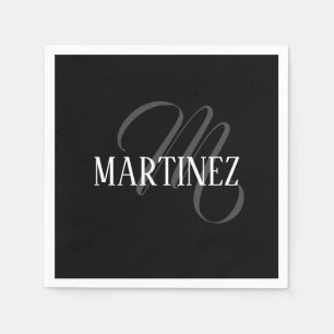 Black Elegant Personalised Last Name Name Napkin