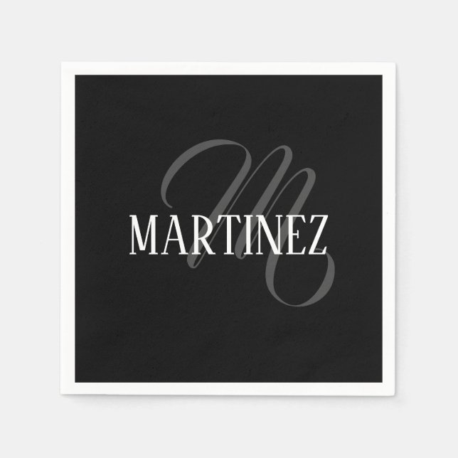 Black Elegant Personalised Last Name | Name Napkin (Front)