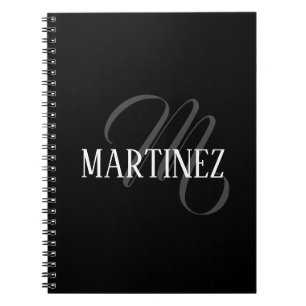 Black Elegant Personalised Last Name Name Notebook