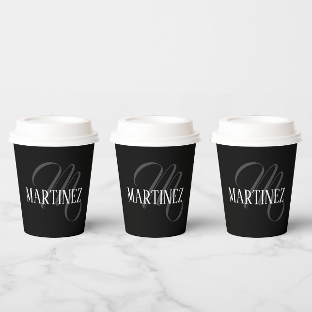 Black Elegant Personalised Last Name | Name Paper Cups (Multi)