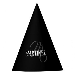 Black Elegant Personalised Last Name   Name Party Hat
