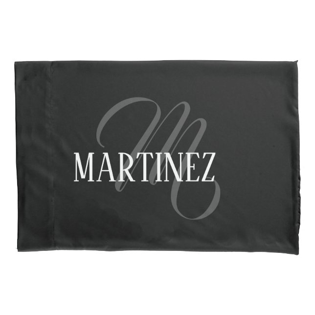 Black Elegant Personalised Last Name | Name Pillowcase (Front)