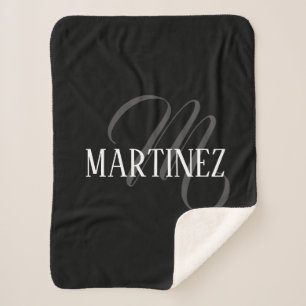 Black Elegant Personalised Last Name   Name Sherpa Blanket