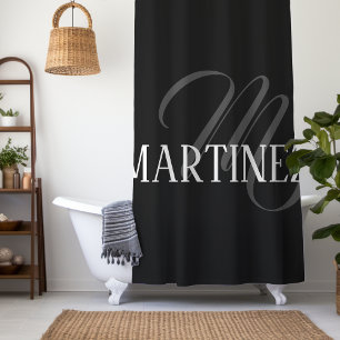 Black Elegant Personalised Last Name   Name Shower Curtain
