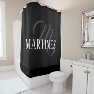 Black Elegant Personalised Last Name   Name Shower Curtain