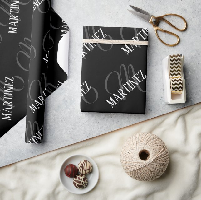 Black Elegant Personalised Last Name | Name Wrapping Paper (Crafts)