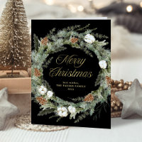 Black Elegant Pine Greenery | Gold Merry Christmas