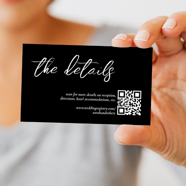 Black Elegant QR Code Wedding Details Enclosure Card (Black Elegant QR Code Wedding Details Enclosure Card)