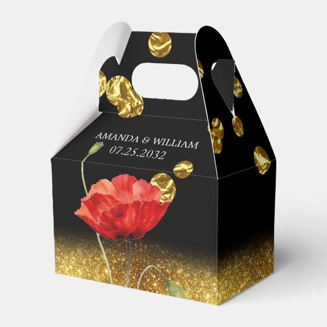 Black Elegant Red Flower Wedding Favour Box (Front Side)