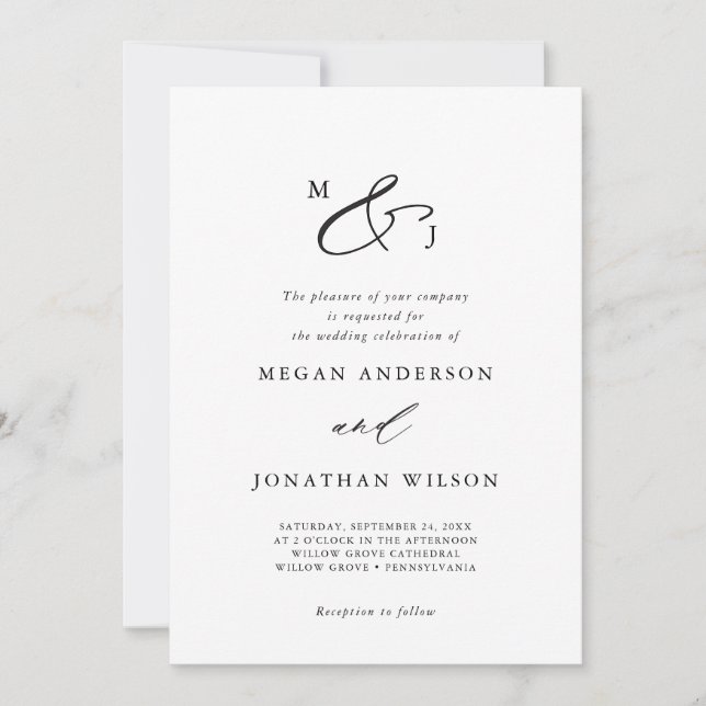 Black Elegant Script Ampersand Typography Formal Invitation (Front)