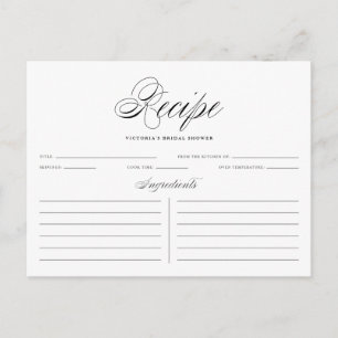 Black Elegant Script Bridal Shower Recipe Card