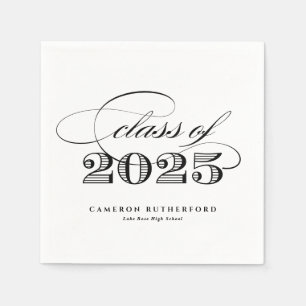 Black Elegant Script Class of 2025 Graduation Napkin