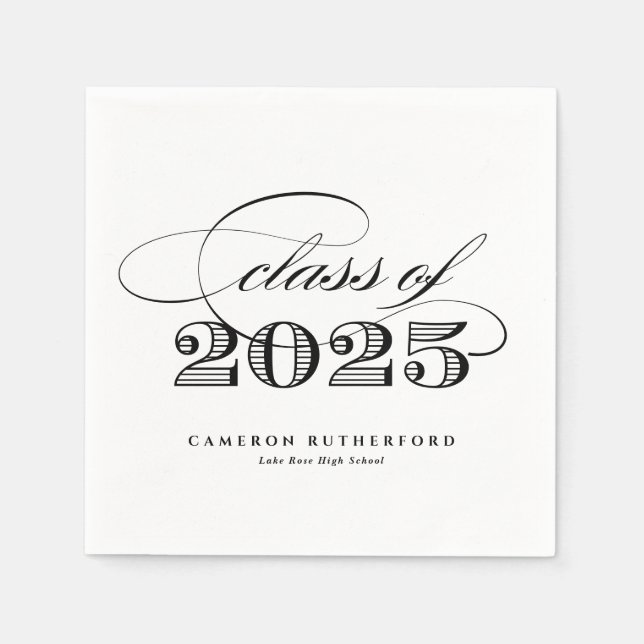 Black Elegant Script Class of 2025 Graduation Napkin (Front)