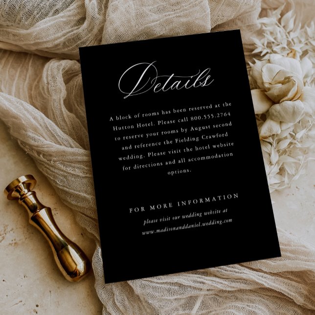 Black Elegant Script Classic Wedding Details Enclosure Card (Creator Uploaded)