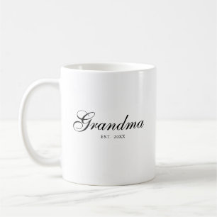 Black Elegant Script Established Grandma Coffee Mug