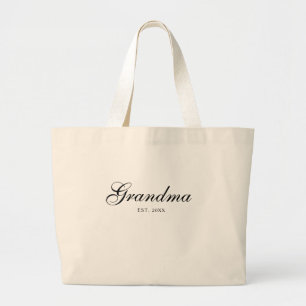 Black Elegant Script Established Grandma Large Tote Bag