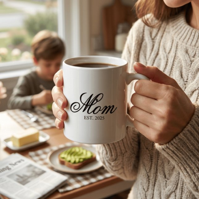 Black Elegant Script Established Mom Coffee Mug (Creator Uploaded)