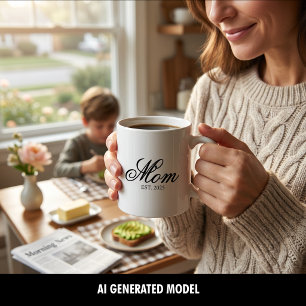 Black Elegant Script Established Mom Coffee Mug