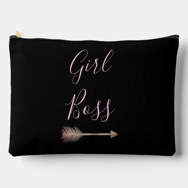 Black Elegant Script Girl Boss  Accessory Pouch (Front)